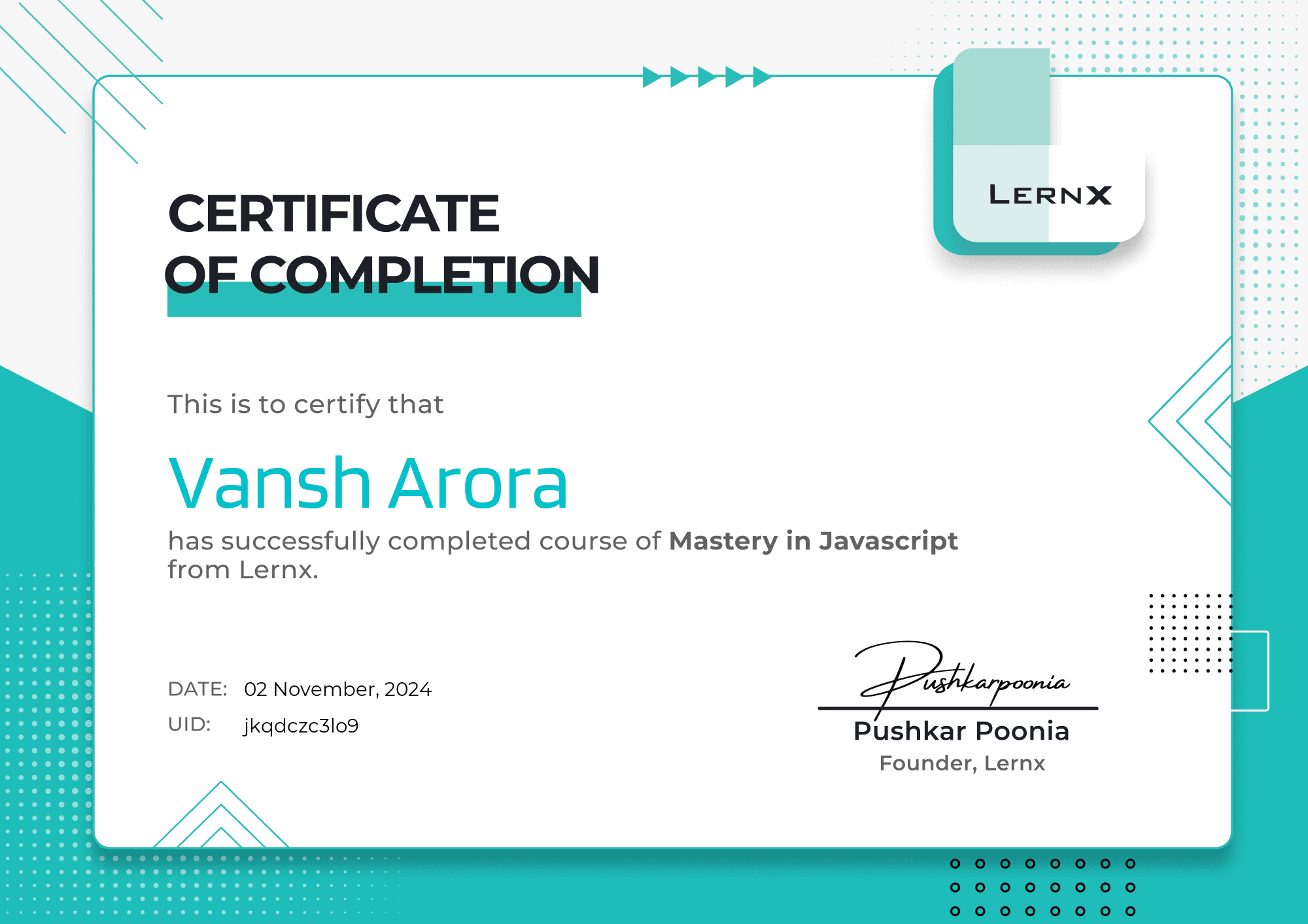 Modern JavaScript Mastery Certificate