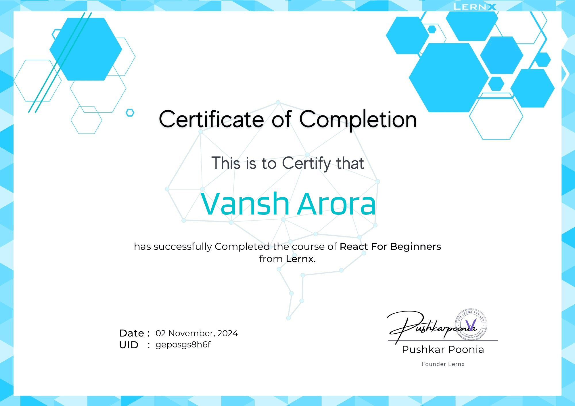 React.js Framework Mastery Certificate
